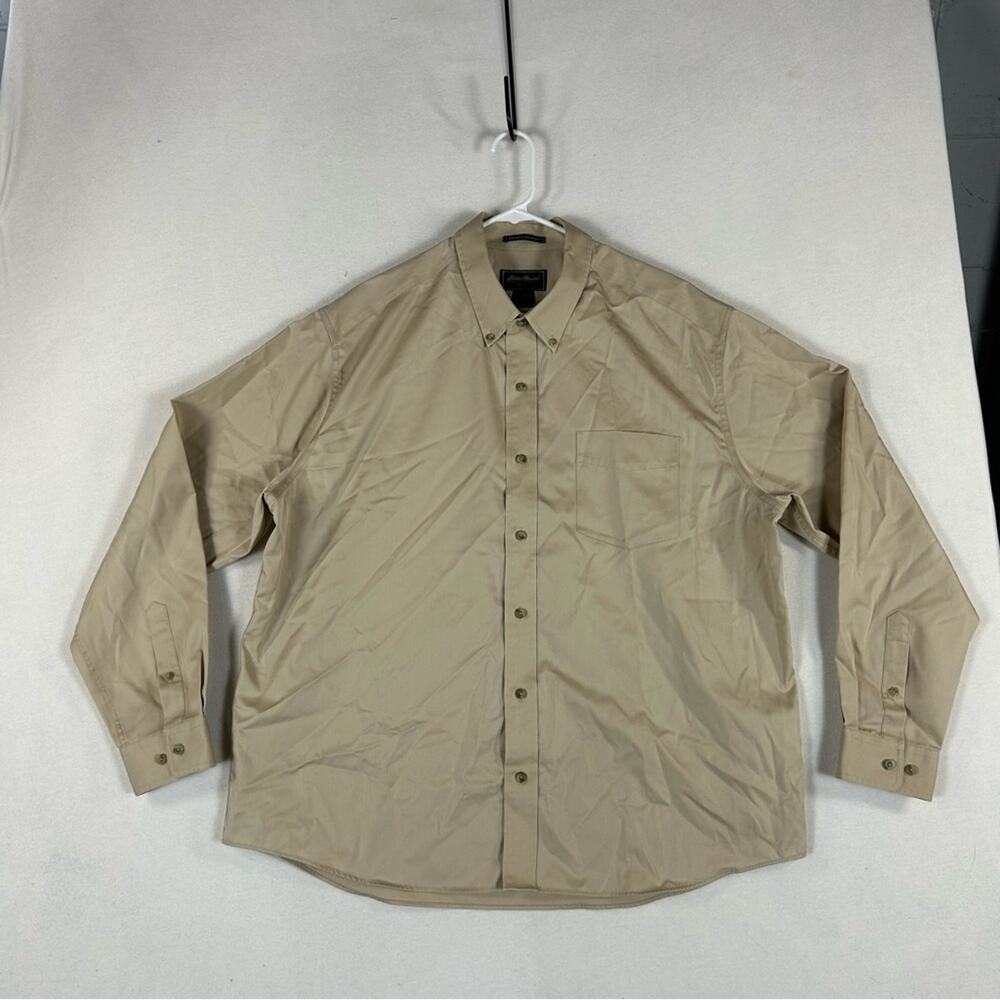 Eddie Bauer Tan Wrinkle Resistant Button Down Men’s XL Long Sleeve 100% Cotton